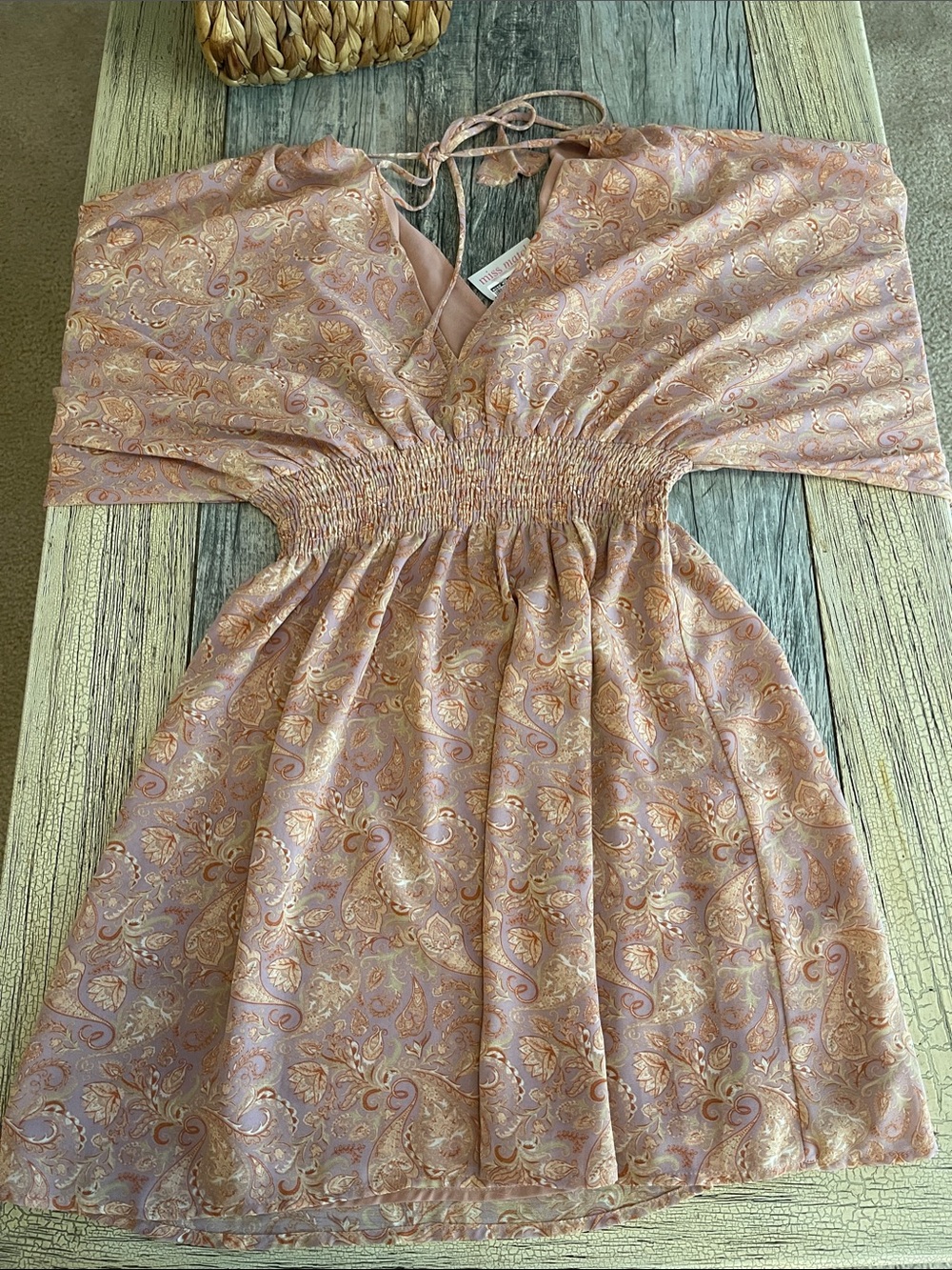 Dress Forum Pink Paisley Short Smocked Waist Dress